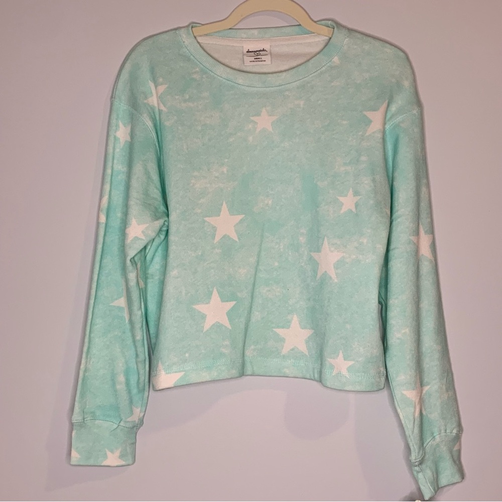 Dreamsicle Mint Green Sweatshirt with Subtle White Stars and Shading NWT - Picture 1 of 8